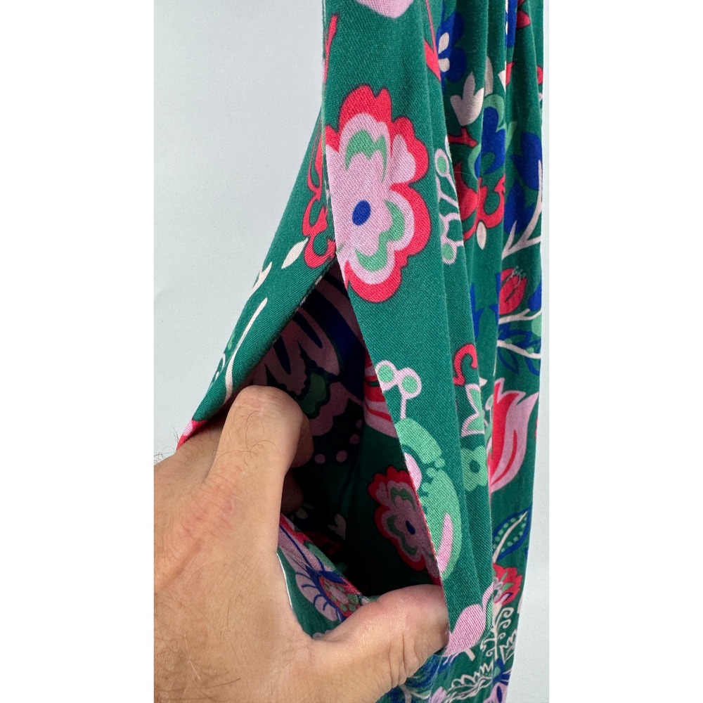 Boden Lily Jersey Maxi Tea Dress Womens 12P Green Floral V-Neck Pockets Boho - Picture 5 of 16